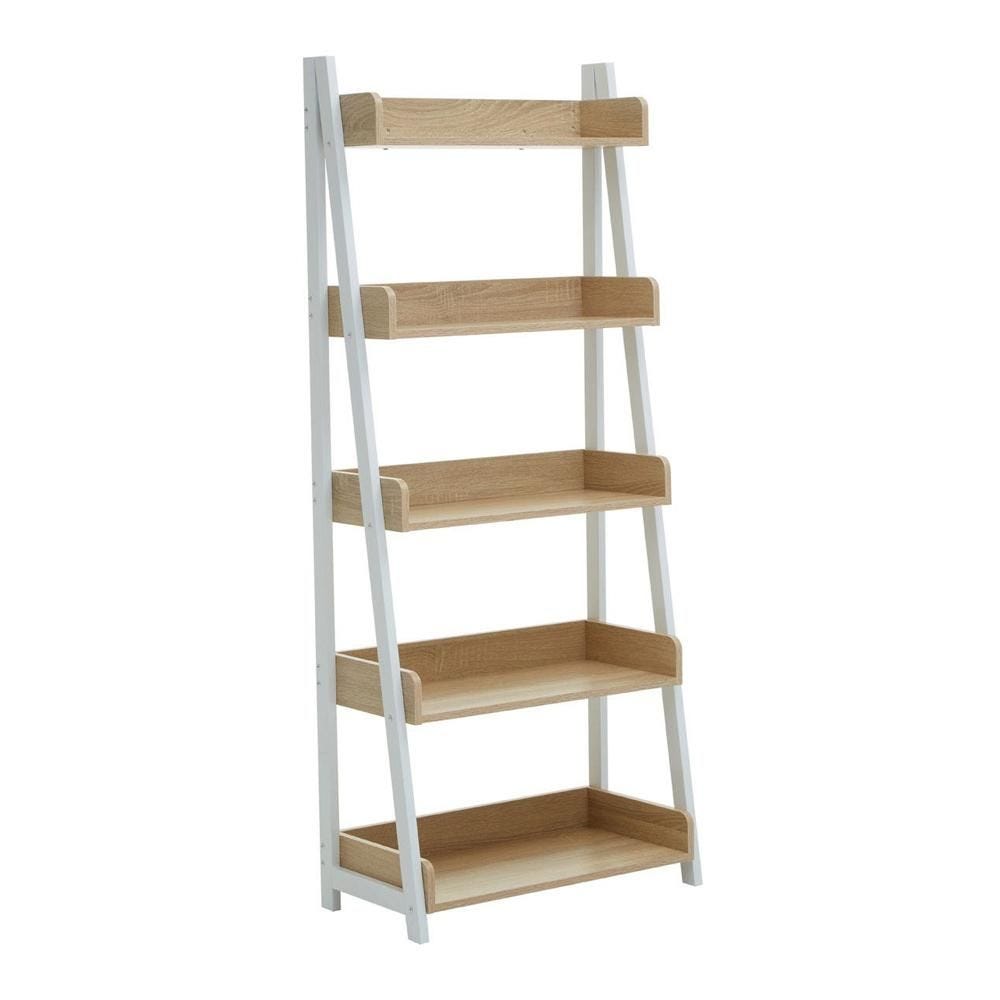 Malia 5 Tier Shelf Unit in Light Oak And White